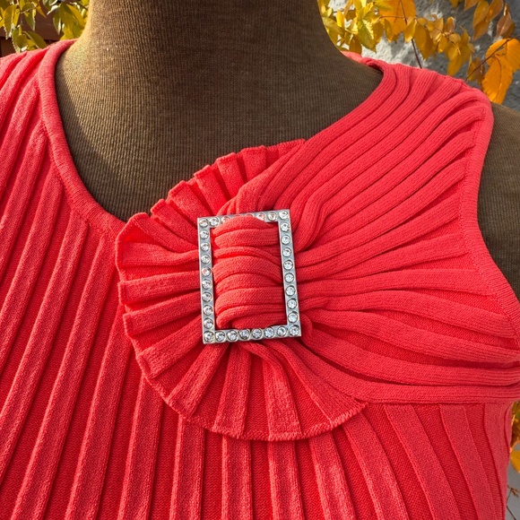 Super Cute Y2K Rib pink Coral Rhinestone Buckle Sleeveless - Picture 4 of 5